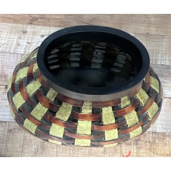 Woven Basket-Style Decorative Vase In Brown & Olive Green - Picture 4 of 7